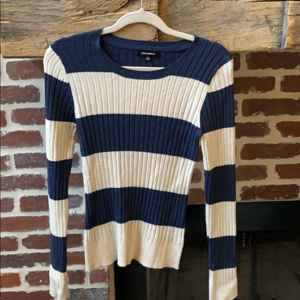 Blue and white striped sweater